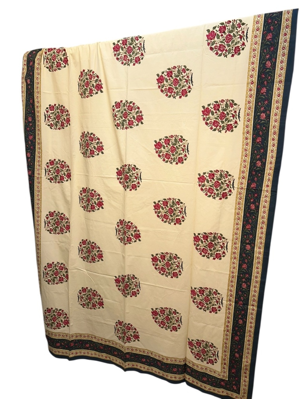 the Good Earth Hand Block Print NEW NWT pomegranate floral table cloth 62x96